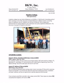 Pipeline College class at Midwestern Manufacturing, Tulsa